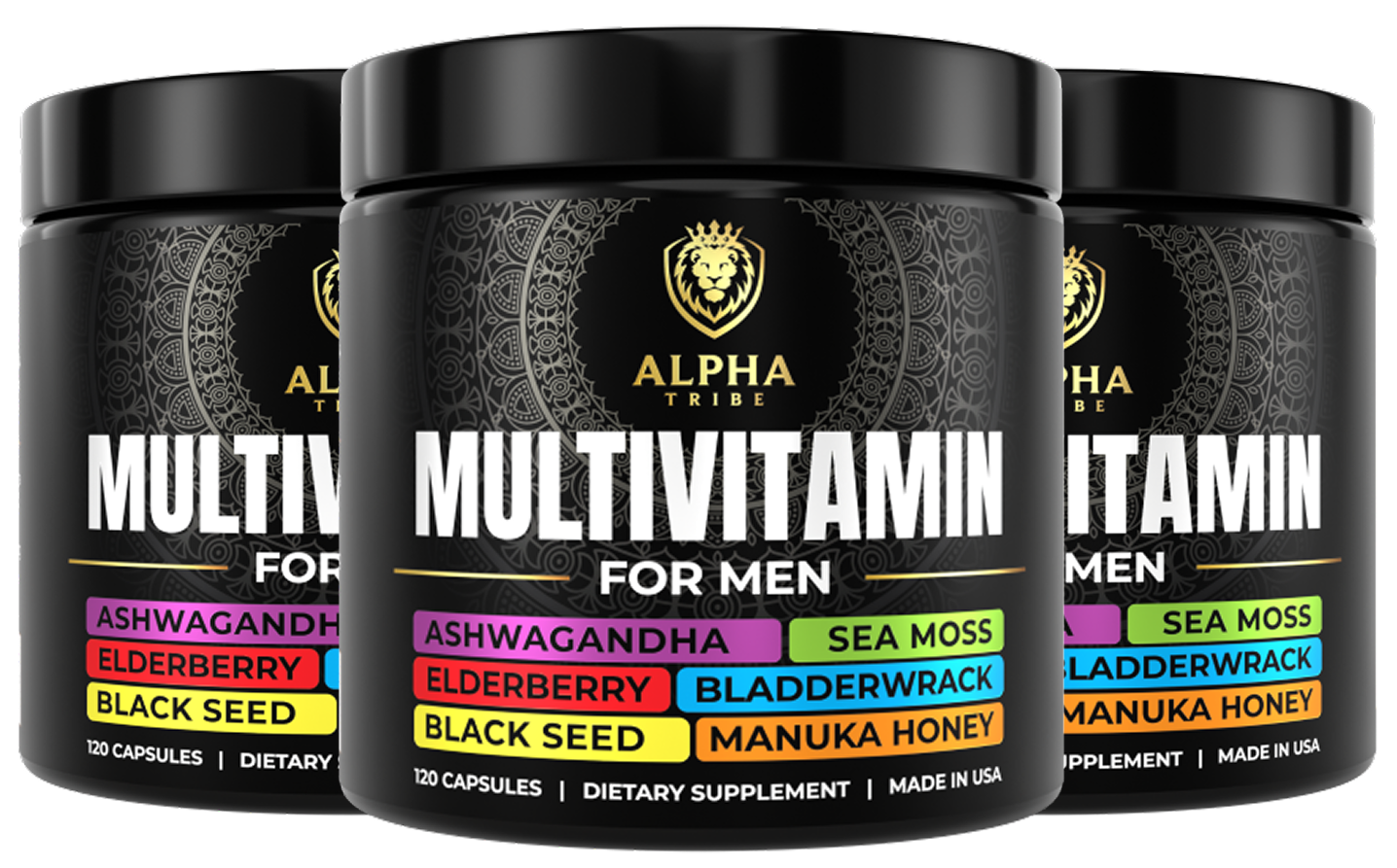 Alpha Tribe Men’s Multivitamin – daily vitamins and minerals for modern men’s wellness practicing mindfulness while using Alpha Tribe multivitamin Men’s Multivitamin bottle with fresh ingredients vitamin breakdown