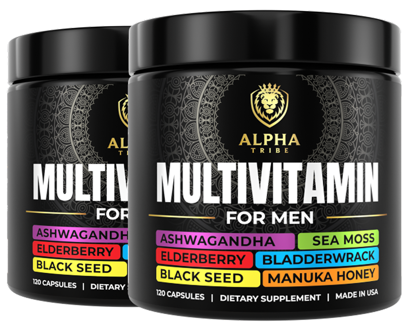 Alpha Tribe Men’s Multivitamin – daily vitamins and minerals for modern men’s wellness practicing mindfulness while using Alpha Tribe multivitamin Men’s Multivitamin bottle with fresh ingredients vitamin breakdown