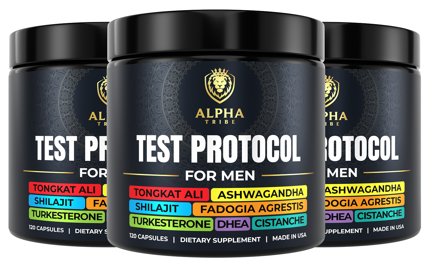 Alpha Tribe Test Protocol men’s supplement bottle – vitality support capsules active man during workout representing Alpha Tribe daily supplement use with natural herbal ingredients 